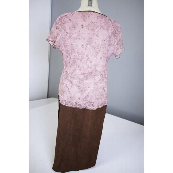 Dressbarn Pink Lace Peasant Top & Brown Midi Skirt Set XL Romantic Y2K Boho - Picture 8 of 14